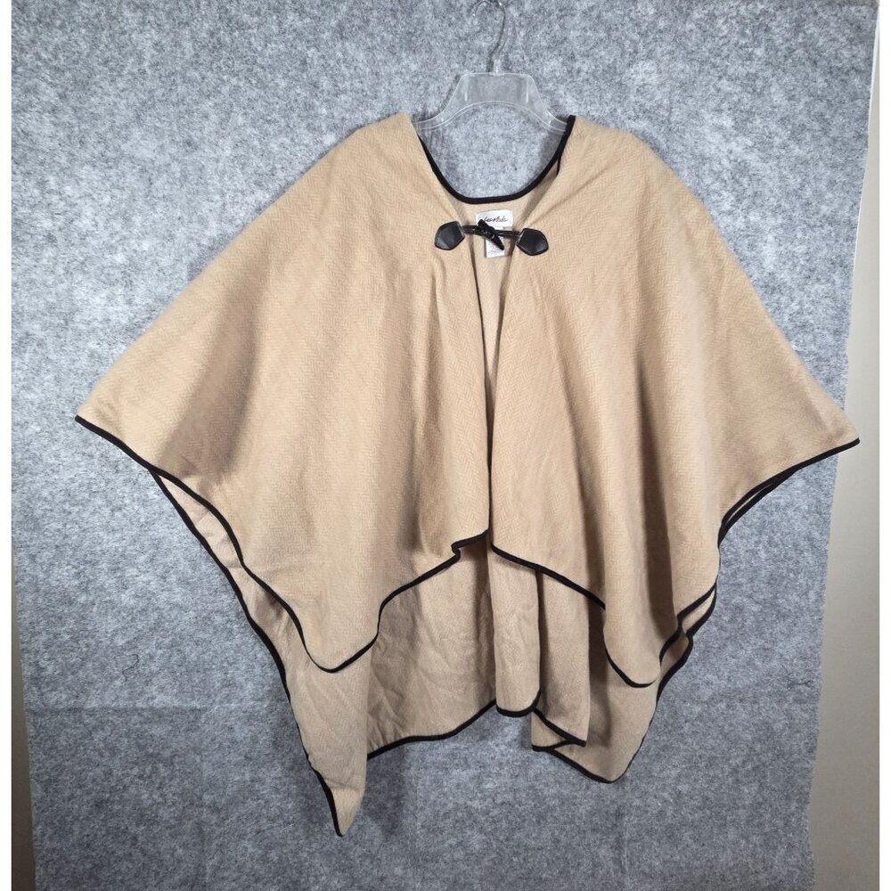Le Moda Women's Poncho Shawl Tan black Trim One Size